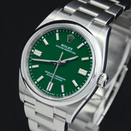 Rolex Oyster Perpetual 36 126000 Green dial For Sale Available Purchase Buy Online with Part Exchange or Direct Sale Manchester North West England UK Great Britain Buy Today Free Next Day Delivery Warranty Luxury Watch Watches