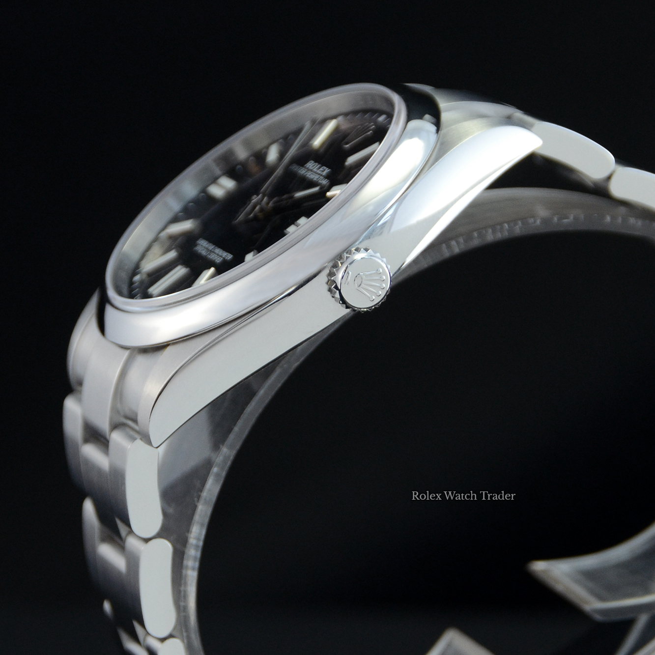 Crown detail Rolex Oyster Perpetual 41 124300 Black Dial Unworn 2023 For Sale Available Purchase Buy Online with Part Exchange or Direct Sale Manchester North West England UK Great Britain Buy Today Free Next Day Delivery Warranty Luxury Watch Watches