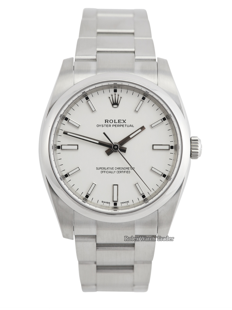 Rolex Oyster Perpetual 34 34mm 114200 White Dial 2020 Full Set For Sale Available Purchase Buy Online with Part Exchange or Direct Sale Manchester North West England UK Great Britain Buy Today Free Next Day Delivery Warranty Luxury Watch Watches
