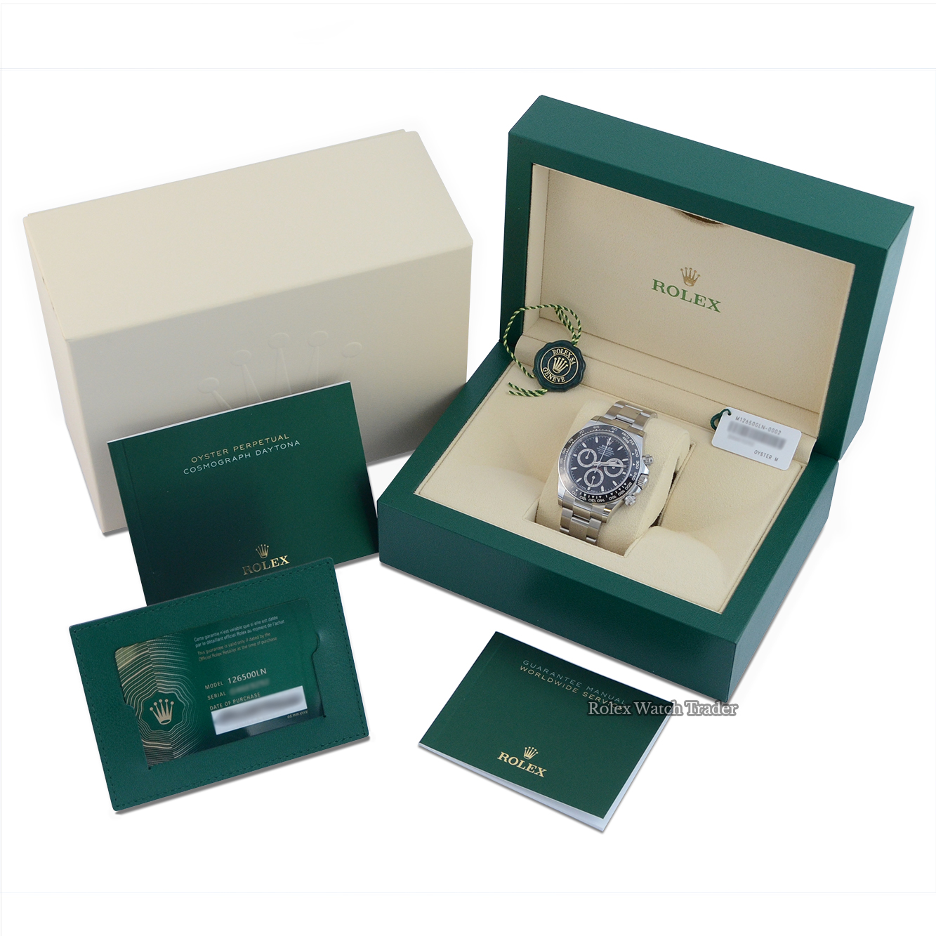 Box & papers Rolex Daytona 126500LN Unworn 12/23 Complete Set Immediate Dispatch For Sale Available Purchase Buy Online with Part Exchange or Direct Sale Manchester North West England UK Great Britain Buy Today Free Next Day Delivery Warranty Luxury Watch Watches