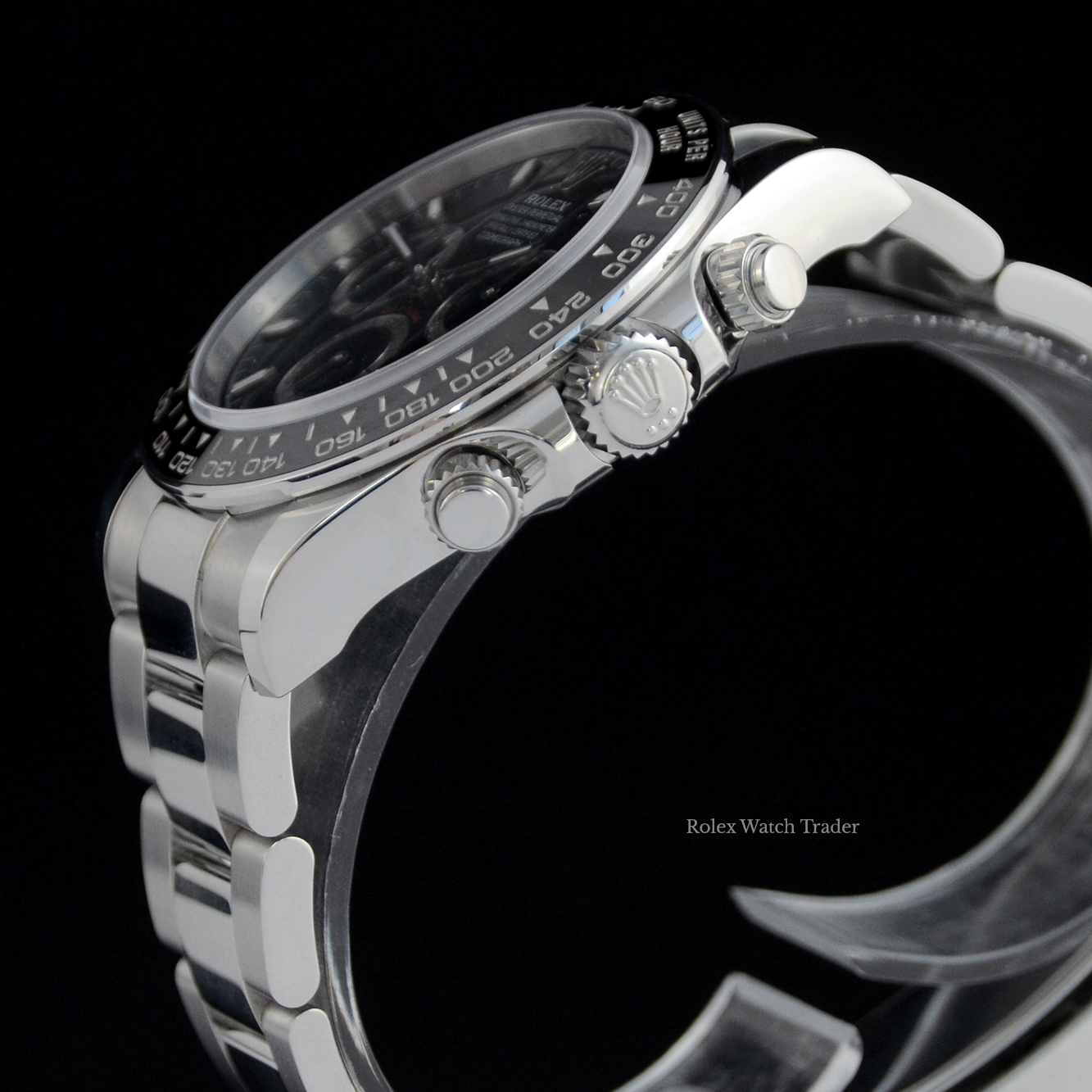 Crown detail Rolex Daytona 126500LN Unworn 12/23 Complete Set Immediate Dispatch For Sale Available Purchase Buy Online with Part Exchange or Direct Sale Manchester North West England UK Great Britain Buy Today Free Next Day Delivery Warranty Luxury Watch Watches