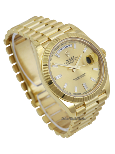 Rolex Day-Date 40 228238 Champagne Baguette Diamond Hour Markers For Sale Available Purchase Buy Online with Part Exchange or Direct Sale Manchester North West England UK Great Britain Buy Today Free Next Day Delivery Warranty Luxury Watch Watches