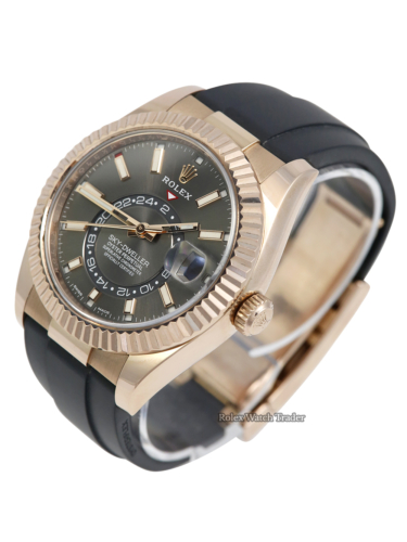Rolex Sky-Dweller Rose Gold Slate Dial July 2022 Complete Set Immediate Dispatch or Collection For Sale Available Purchase Buy Online with Part Exchange or Direct Sale Manchester North West England UK Great Britain Buy Today Free Next Day Delivery Warranty Luxury Watch Watches