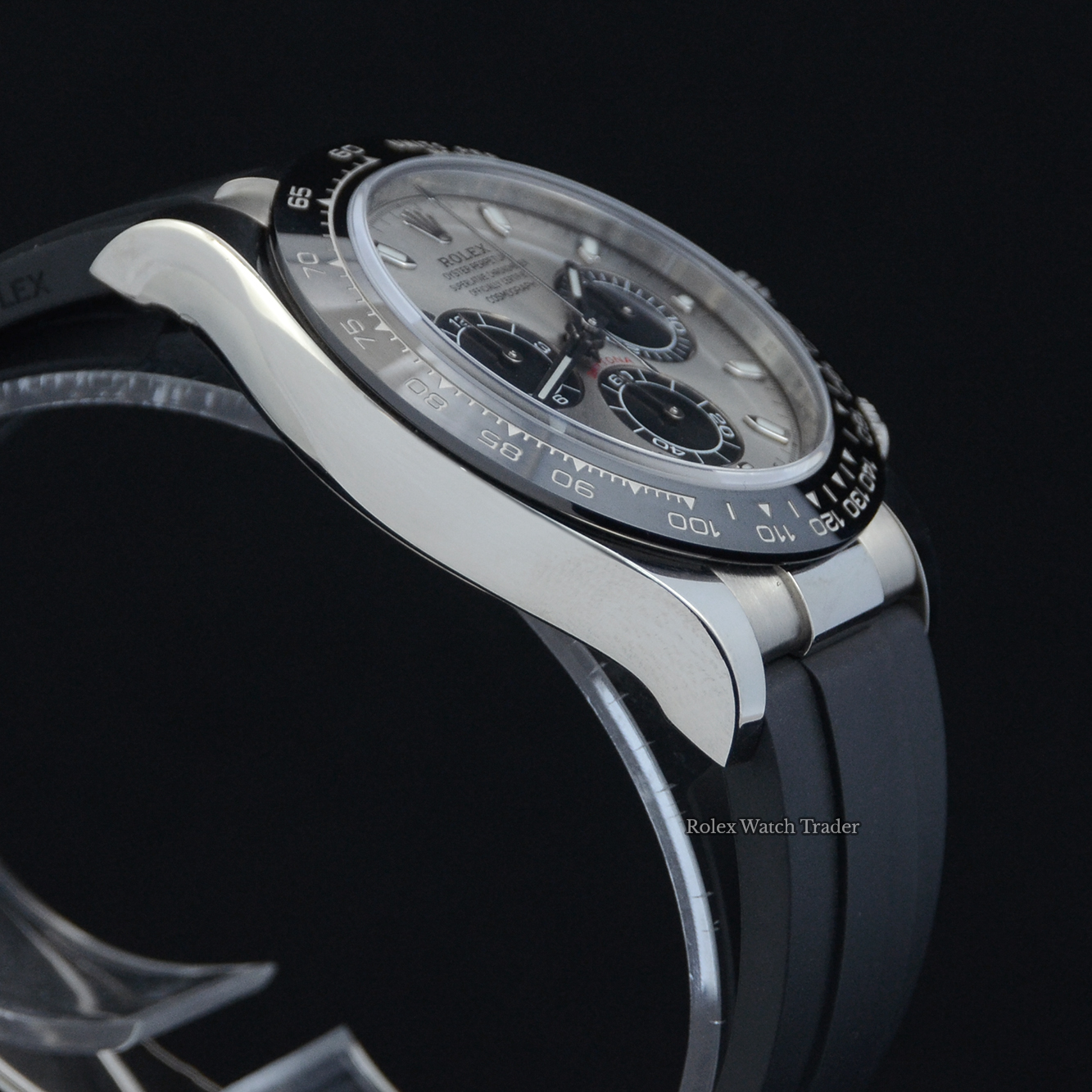 Non-winder case side detail Rolex Daytona 116519LN "Ghost" 2021 | Immediate Dispatch or Collection For Sale Available Purchase Buy Online with Part Exchange or Direct Sale Manchester North West England UK Great Britain Buy Today Free Next Day Delivery Warranty Luxury Watch Watches