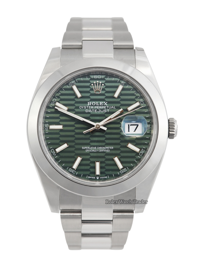 Rolex Datejust 41 Fluted Mint Green Motif | Unworn '23 Full Set | Instant Dispatch/Collection For Sale Available Purchase Buy Online with Part Exchange or Direct Sale Manchester North West England UK Great Britain Buy Today Free Next Day Delivery Warranty Luxury Watch Watches