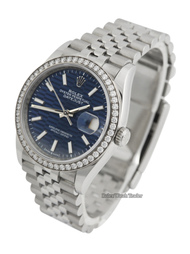 Rolex Datejust 36 126284RBR Blue Motif Dial | 2024 Full Set | Immediate Dispatch/Collection For Sale Available Purchase Buy Online with Part Exchange or Direct Sale Manchester North West England UK Great Britain Buy Today Free Next Day Delivery Warranty Luxury Watch Watches