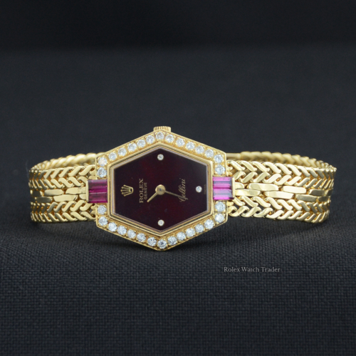 Rolex Cellini 2291 | 18ct Yellow gold | Factory Set Diamond and Ruby Bezel | Maroon Diamond Dot