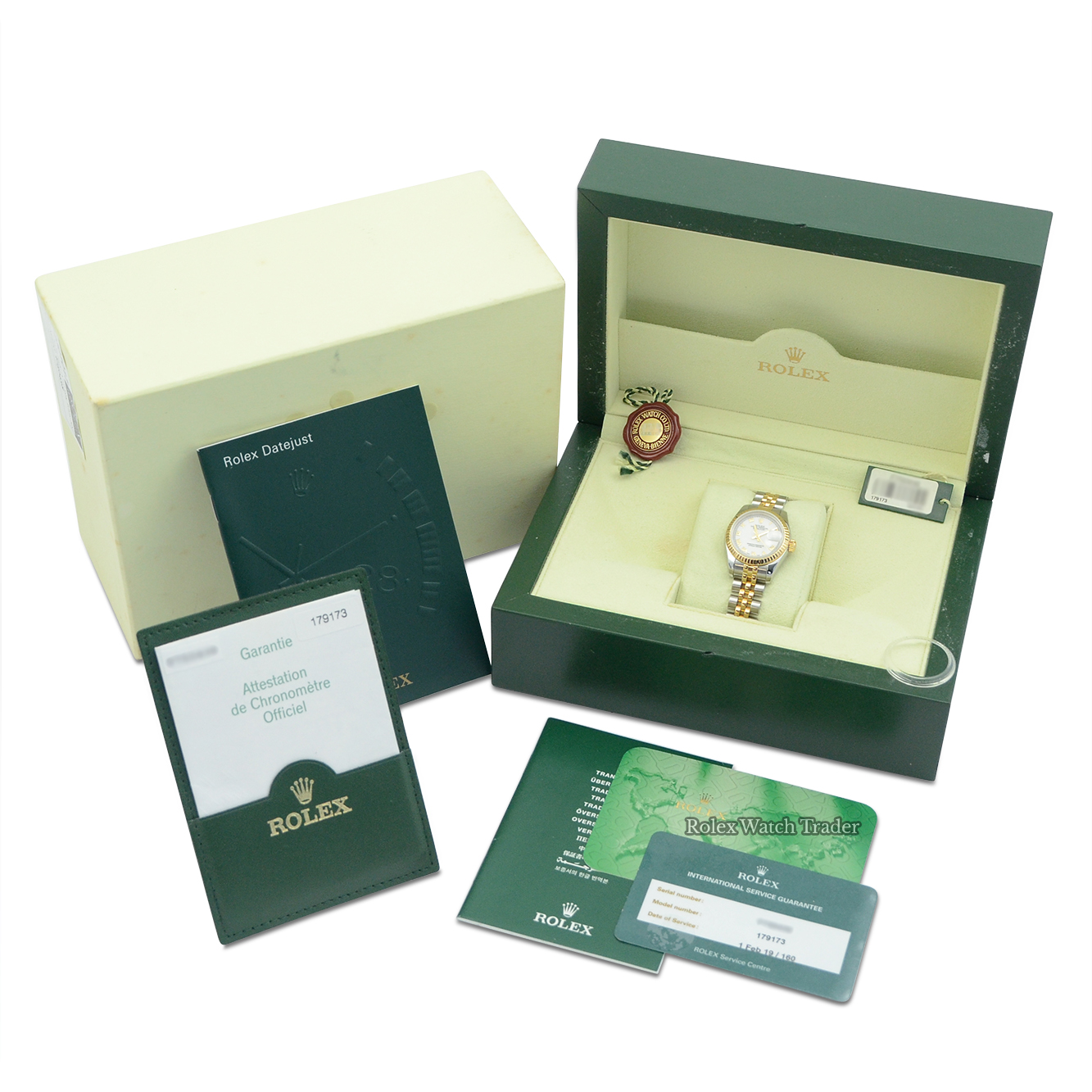 Box & papers Rolex Lady-Datejust 179173 | Bi-Met White Roman Numeral Dial For Sale Available Purchase Buy Online with Part Exchange or Direct Sale Manchester North West England UK Great Britain Buy Today Free Next Day Delivery Warranty Luxury Watch Watches