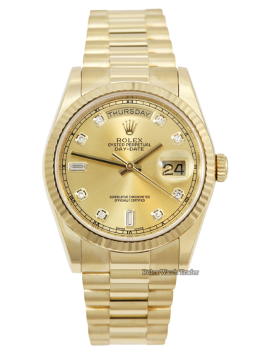 Rolex Day-Date 36 118238 | 2019 Box & Papers | Champagne Diamond Dial For Sale Available Purchase Buy Online with Part Exchange or Direct Sale Manchester North West England UK Great Britain Buy Today Free Next Day Delivery Warranty Luxury Watch Watch