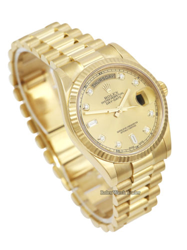 Rolex Day-Date 36 118238 | 2019 Box & Papers | Champagne Diamond Dial For Sale Available Purchase Buy Online with Part Exchange or Direct Sale Manchester North West England UK Great Britain Buy Today Free Next Day Delivery Warranty Luxury Watch Watch