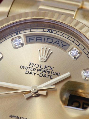 Rolex Day-Date 36 118238 | 2019 Box & Papers | Champagne Diamond Dial For Sale Available Purchase Buy Online with Part Exchange or Direct Sale Manchester North West England UK Great Britain Buy Today Free Next Day Delivery Warranty Luxury Watch Watch