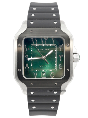 Cartier Santos WSSA0055 | Middle East Edition | 2025 Full Set | Green Leather Alligator Strap For Sale Available Purchase Buy Online with Part Exchange or Direct Sale Manchester North West England UK Great Britain Buy Today Free Next Day Delivery Warranty Luxury Watch Watches