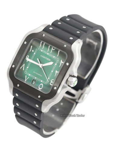 Cartier Santos WSSA0055 | Middle East Edition | 2025 Full Set | Green Leather Alligator Strap For Sale Available Purchase Buy Online with Part Exchange or Direct Sale Manchester North West England UK Great Britain Buy Today Free Next Day Delivery Warranty Luxury Watch Watches